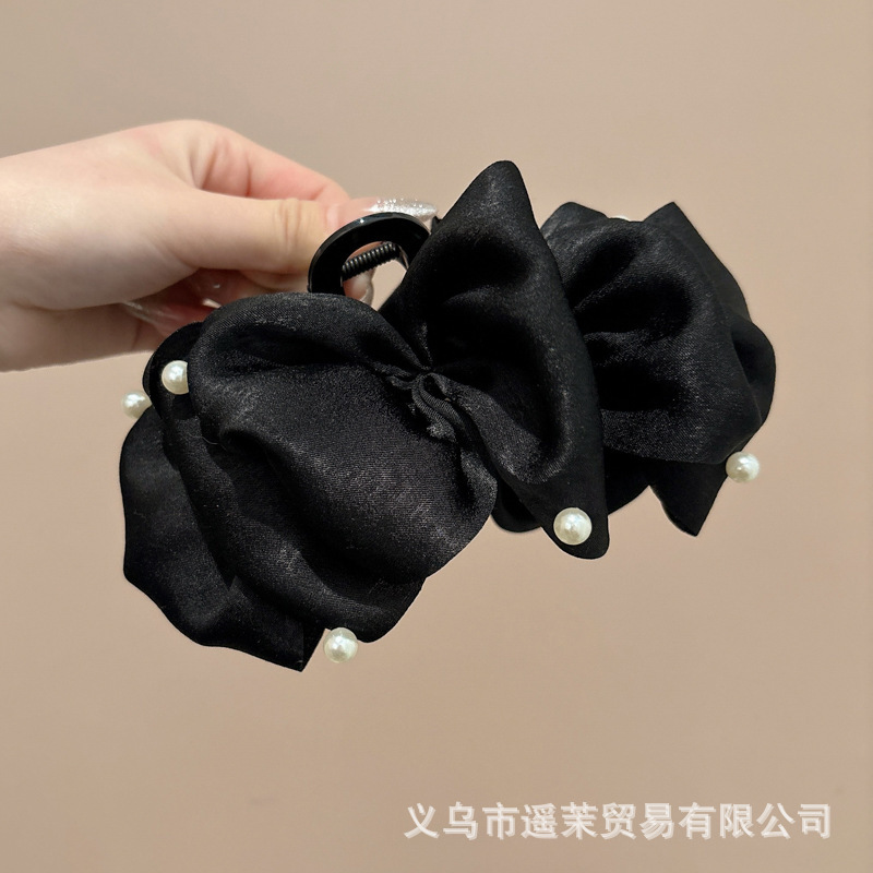轻奢气质黑色蝴蝶结泡泡抓夹女2025高级感后脑勺发夹鲨鱼夹子头饰|undefined