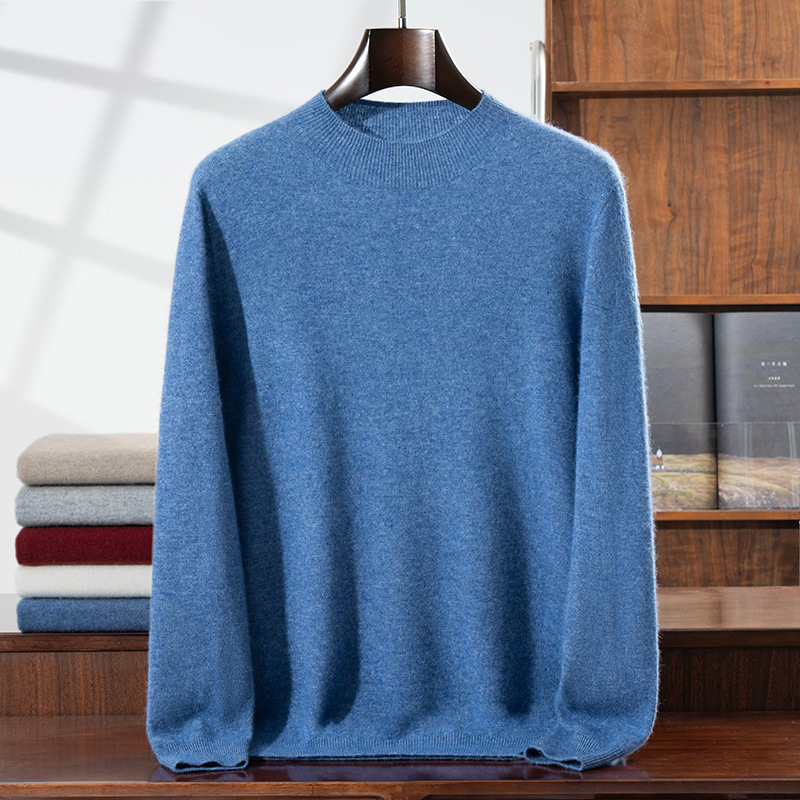 2025 New Winter Cashmere Sweater for Men, Half-High Collar Pullover Knitwear, Casual Loose Inner Sweater
