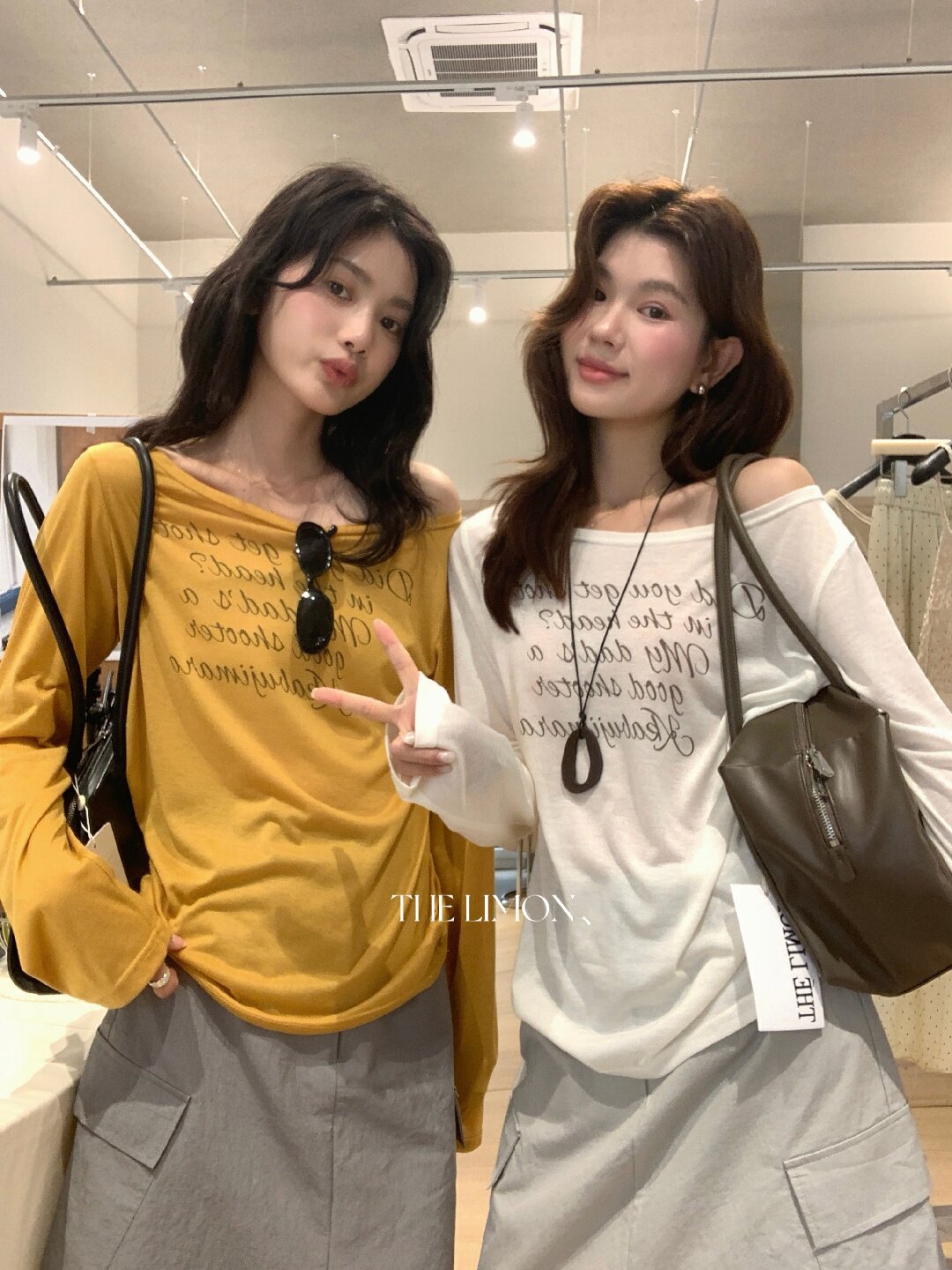 Áo thun nữ tay dài cổ tròn in chữ, phong cách Hàn Quốc, chất liệu cotton thoáng mát — màu đen, màu trắng, màu xám, màu vàng chi tiết 56