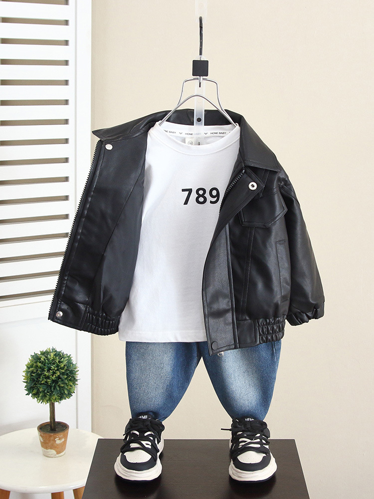 Chaqueta de Otoño para Niños 5963, Chaqueta de Cuero Elegante para Niños, Primavera y Otoño 2026, Nuevo Modelo, Prenda Superior de Otoño para Bebés, a la Moda