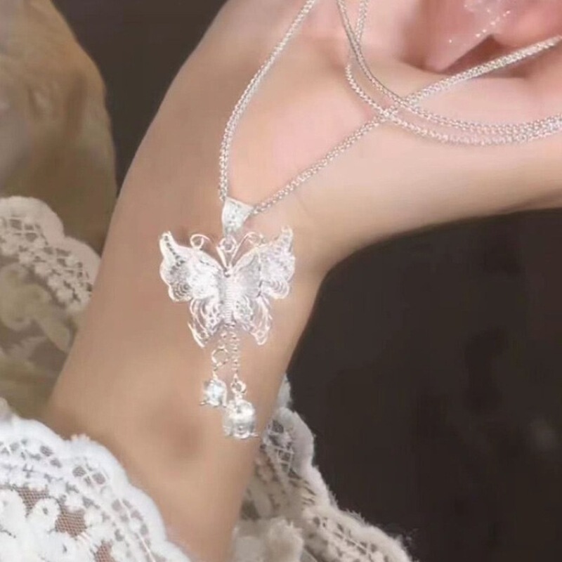 新款蝴蝶铃兰花流苏项链女新中式气质百搭时尚锁骨链轻奢小众设计|undefined