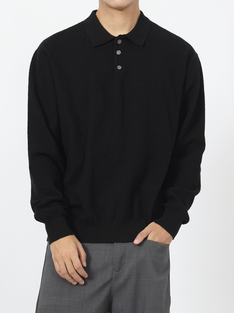 Hombres primavera y otoño nuevo botón de solapa camiseta de manga larga polo casual universal delgado suéter de alta calidad para hombres