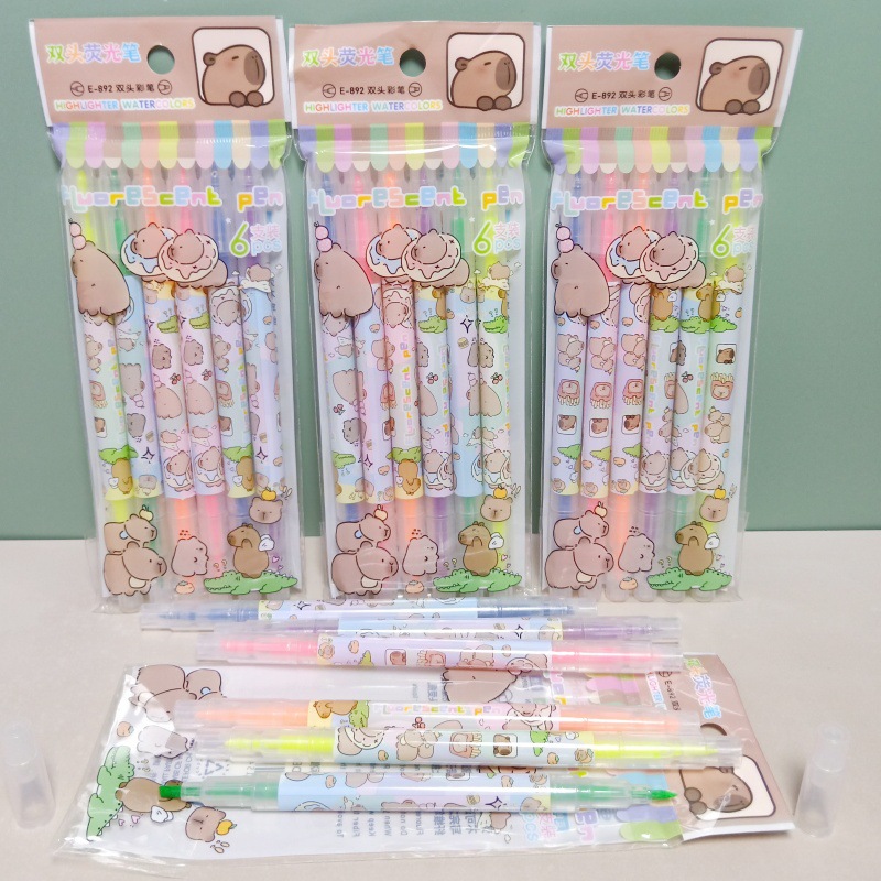 Comercio exterior Capibara doble cabeza de resaltador estudiantes lindos Dolphin graffiti 6 colores bolígrafo marcador bolígrafo lote