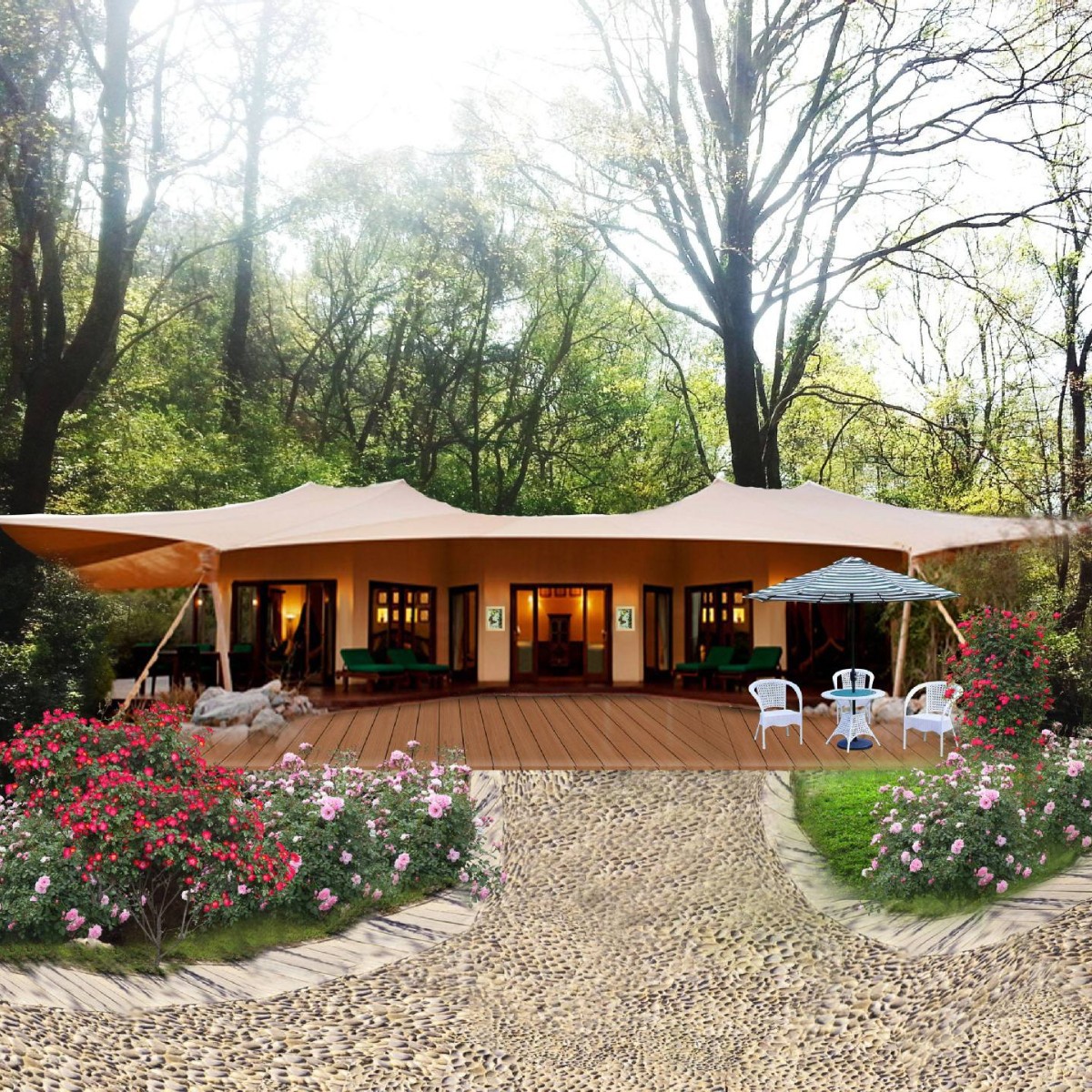 Campamento temático salvaje tienda de lujo hotel un dormitorio una sala de estar 60 metros cuadrados baño independiente con decoración de lujo