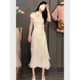 New Chinese Style Cheongsam Dress 2025 New Unique and Beautiful Elegant Classy Off-White Waist Splicing Dress