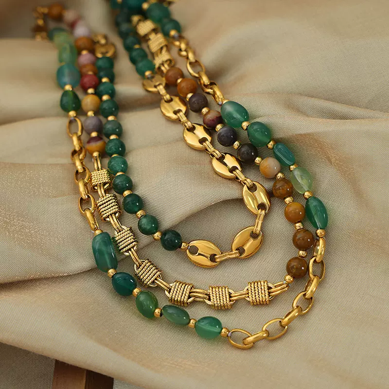 欧美新款复古轻奢天然玛瑙铜编织猪鼻链小众设计项链饰品女批发