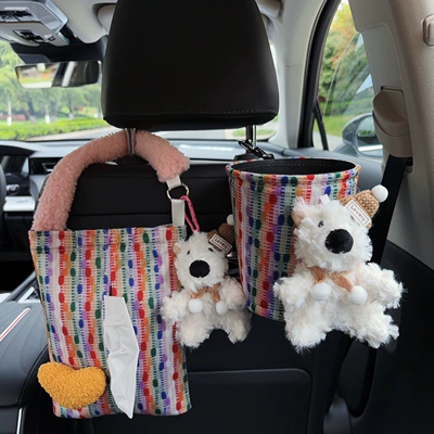 and trash bin 2-in-1, West Highland — Car tissue box/set - yellow-heart-shaped-fabric-hanging-tissue-bag-west-highland-yellow-hat-west-highland-trash-can