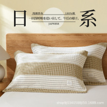 日式纯棉色织格子纱布枕巾高端加厚全棉枕头巾成人家用枕头垫巾
