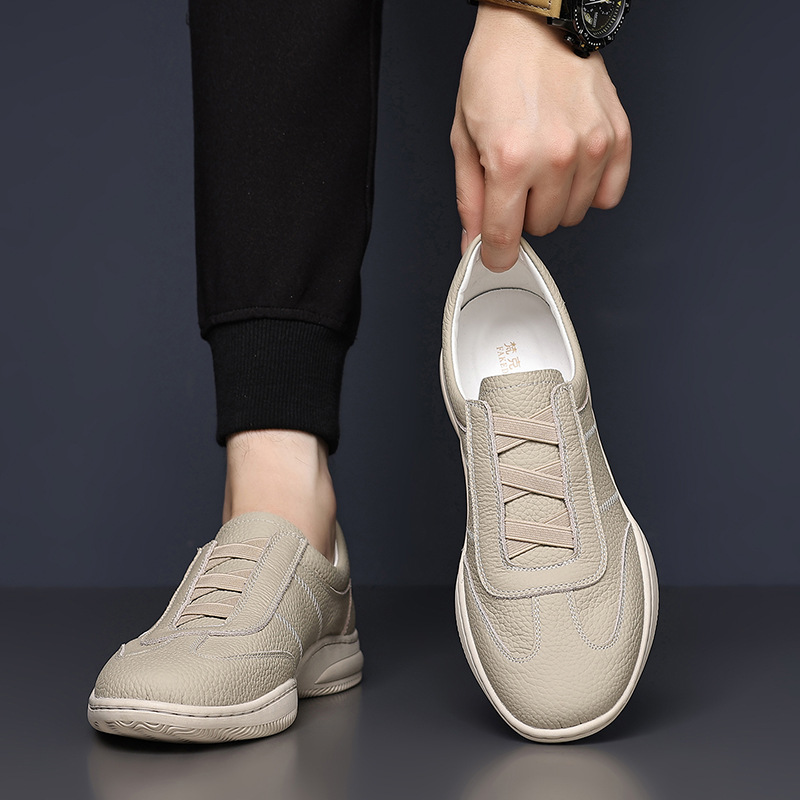 Piel de vaca de primera capa 2025 nuevos zapatos casuales para hombres, zapatos de cuero transpirables para hombres, zapatos blancos, zapatos para hombres