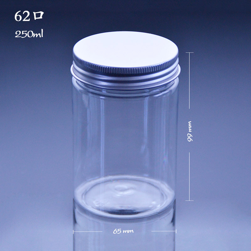 250ml botella de plástico pet aluminio cubierta botella de caramelo transparente botella de plástico recta botella de embalaje de botella de plástico recta botella de botella