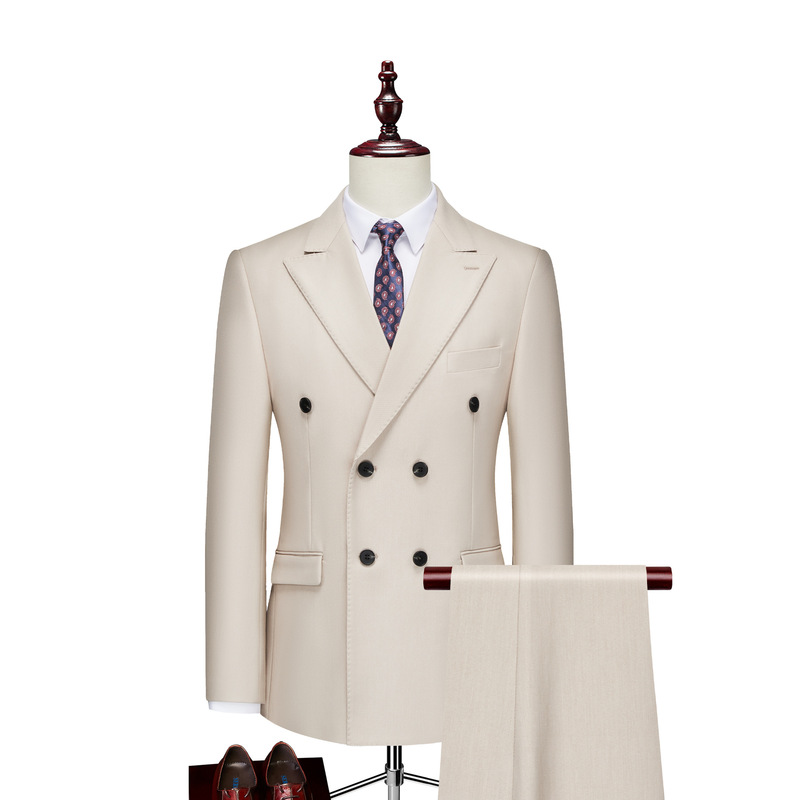 Cross-border Suit suit Men's Wedding Yarn Dress Korean Double-breasted Business Casual Professional Formal Suit Three-piece Suit