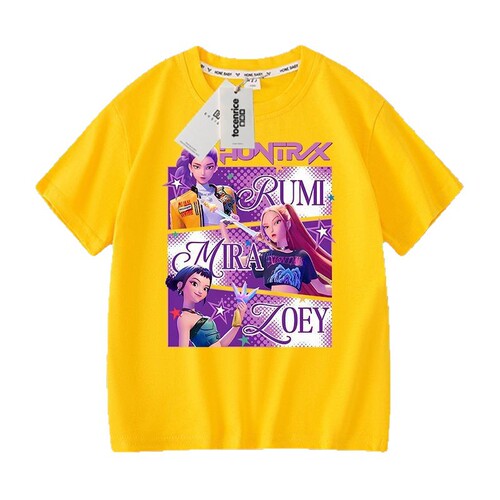 Kpop Demon Hunters Group Children's Internet celebrity short-sleeved t-shirt Girls 'Western-style blouse Big children's loose small shirt Girls' summer dress