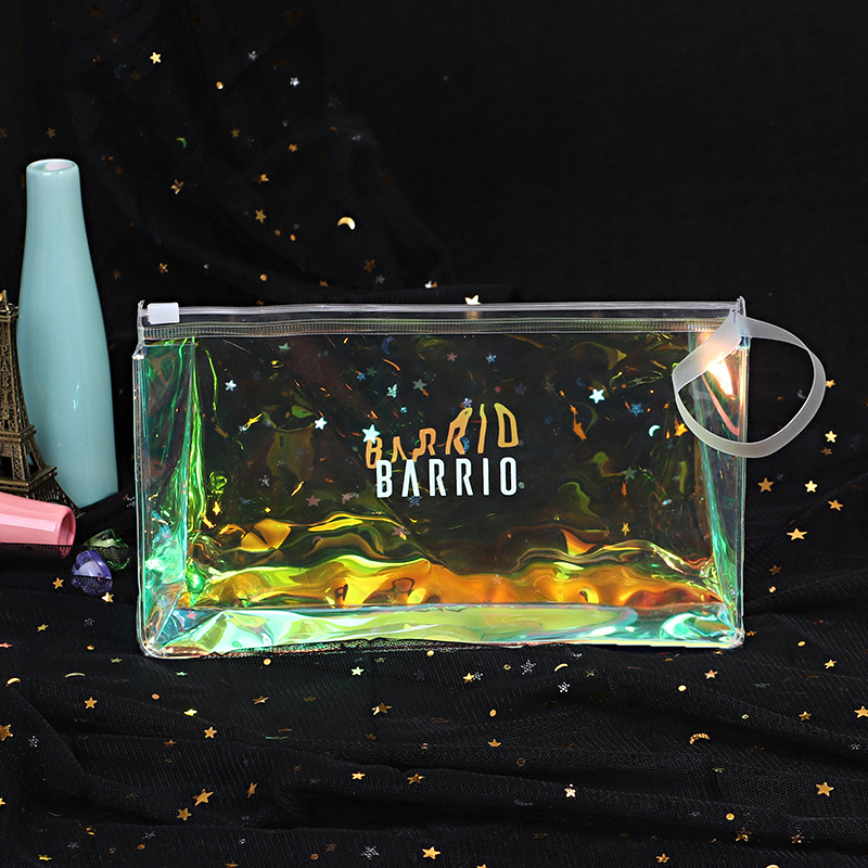 工厂批发pvc镭射拉链包化妆袋手提拉链袋包装袋可印logo收纳