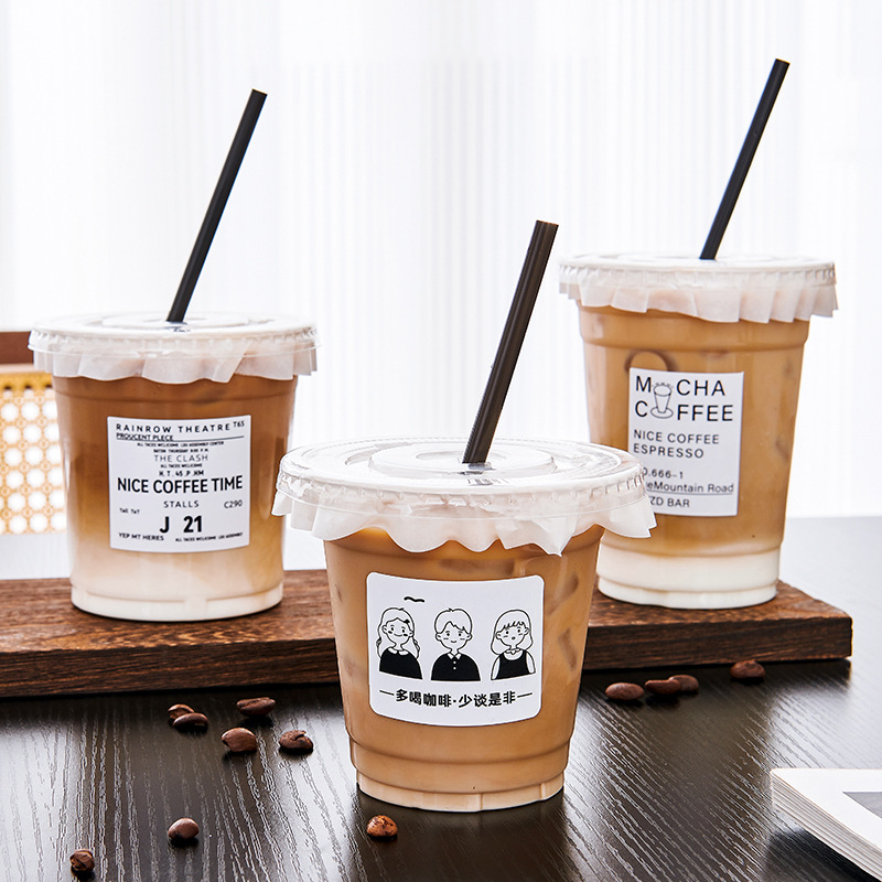 Taza de bebida fría PET desechable de té de leche, té de fruta de limón, café helado con taza de tapa de 98 calibre comercial al por mayor jugo de naranja