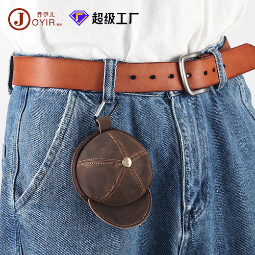 Leather Creative Waist Bag Small Wallet Crazy Horse Coin Key Holder Mini Korean Style Cute Hat Shaped Purse