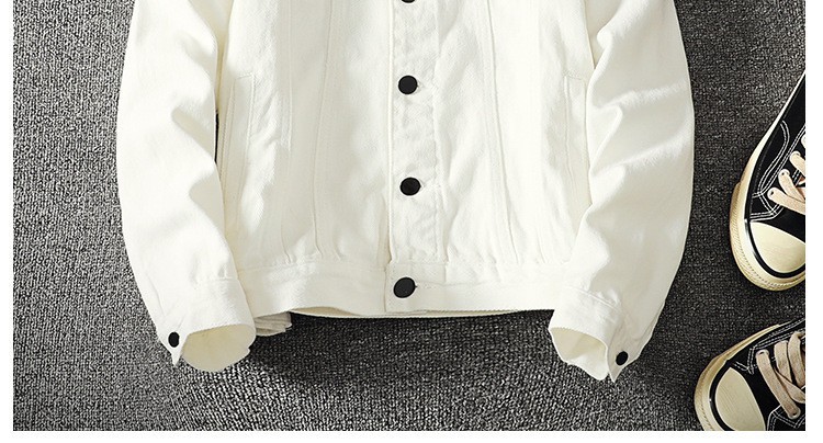 Ropa de hombre, ropa de trabajo, chaqueta corta con solapa, top informal de moda, chaqueta vaquera blanca, abrigo informal ajustado, ropa de trabajo, estilo coreano, moda de primavera y otoño._voghion.com