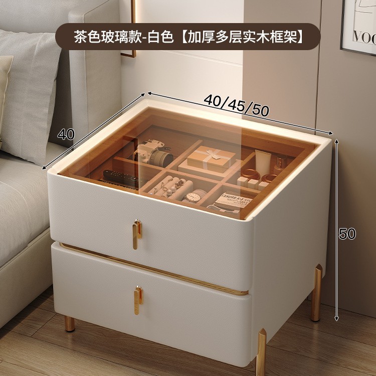 Mesita de noche minimalista moderna 2024 nuevo estilo lujo ligero sensación de alta gama dormitorio madera maciza pequeño gabinete de almacenamiento de cabecera inteligente