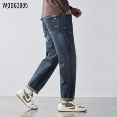 WOOG2005深蓝色弹力水洗休闲牛仔裤男2025春秋季新款百搭直筒裤子