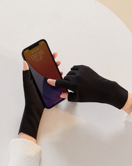 Germanium self-heating half-finger gloves for women, winter half-length finger-revealing padded warm gloves for driving, office, and writing