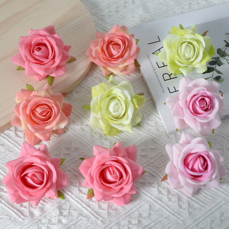 Simulación floral tela de terciopelo corn rosa rosa rosa cabeza de diseño de flores de boda decoración de flores DIY accesorios materiales