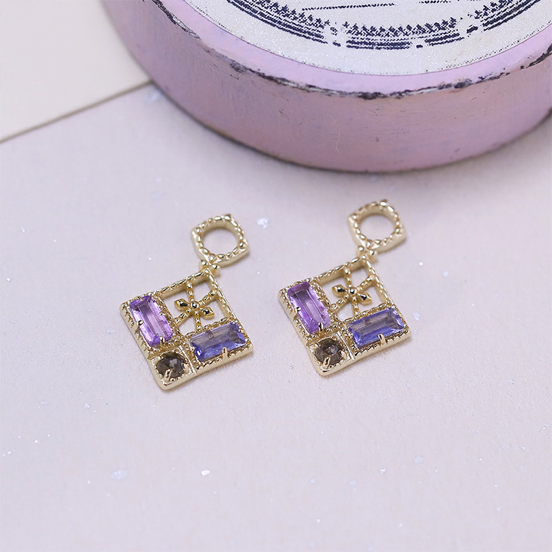 Dunli Jewelry [Crystal Lingjin Yun] S925 Sterling Silver Retro Rhombus Natural Amethyst Earrings Feminine Earrings