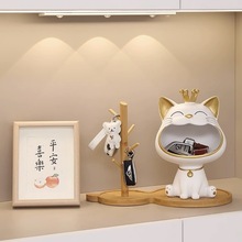 日本ハイエンド猫摆件钥匙收纳进门入户玄关装饰乔迁新居礼品绢花