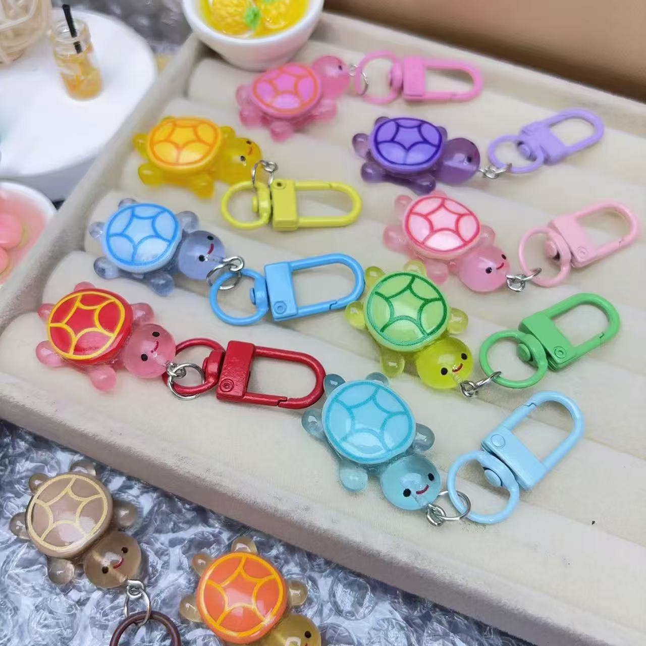 3D Stereo Colorful Little Turtle Keychain Cartoon Animal Doll Pendant Student School Bag Pendant Commemorative Gift