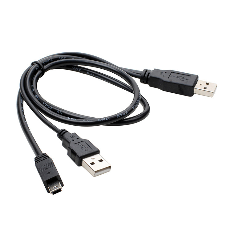 Two-in-one Mini usb to usb 2.0 with auxiliary power supply connected to mobile hard disk dual-head USB data charging line