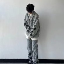 美式复古五角星牛仔外套男士冬季新款设计感宽松高街休闲百搭上衣