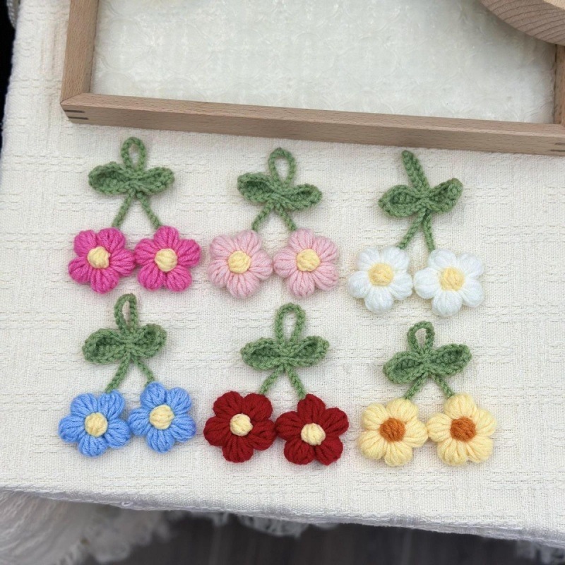 泡芙花钥匙挂件手工花毛线花五瓣小花朵服装配件辅料花边手工编织