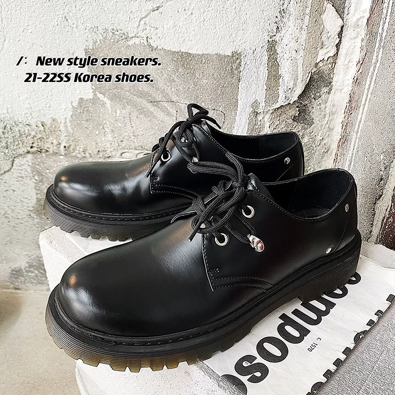 Martens, черные туфли в английском стиле для кожаной обуви, ремень с металлическим дизайном, корейский стиль