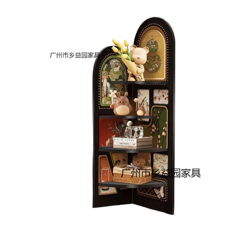 中古风多层收纳置物架复古客厅墙角沙发落地摆件转角三角柜|undefined