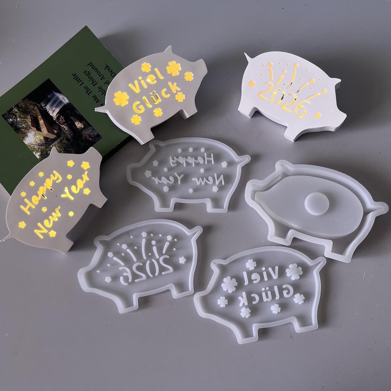 小猪氛围灯摆件硅胶模具新年除夕夜四叶草幸运猪装饰石膏滴胶模具|undefined