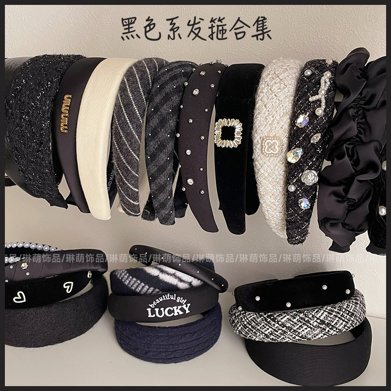 Diadema superior de cráneo alto Diadema de fragancia pequeña negra de alta calidad Diadema de estilo perla coreana arco simple cueva para el cabello accesorios para el cabello femenino