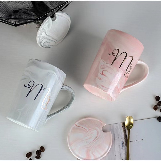 Taza de cerámica de recuerdo con tapa, cuchara, taza de agua para pareja, logotipo, taza de cerámica para el hogar, caja de regalo de café simple