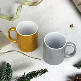 厂家批发定制图片圆把金色银色珠光杯影像涂层杯高颜值陶瓷马克杯