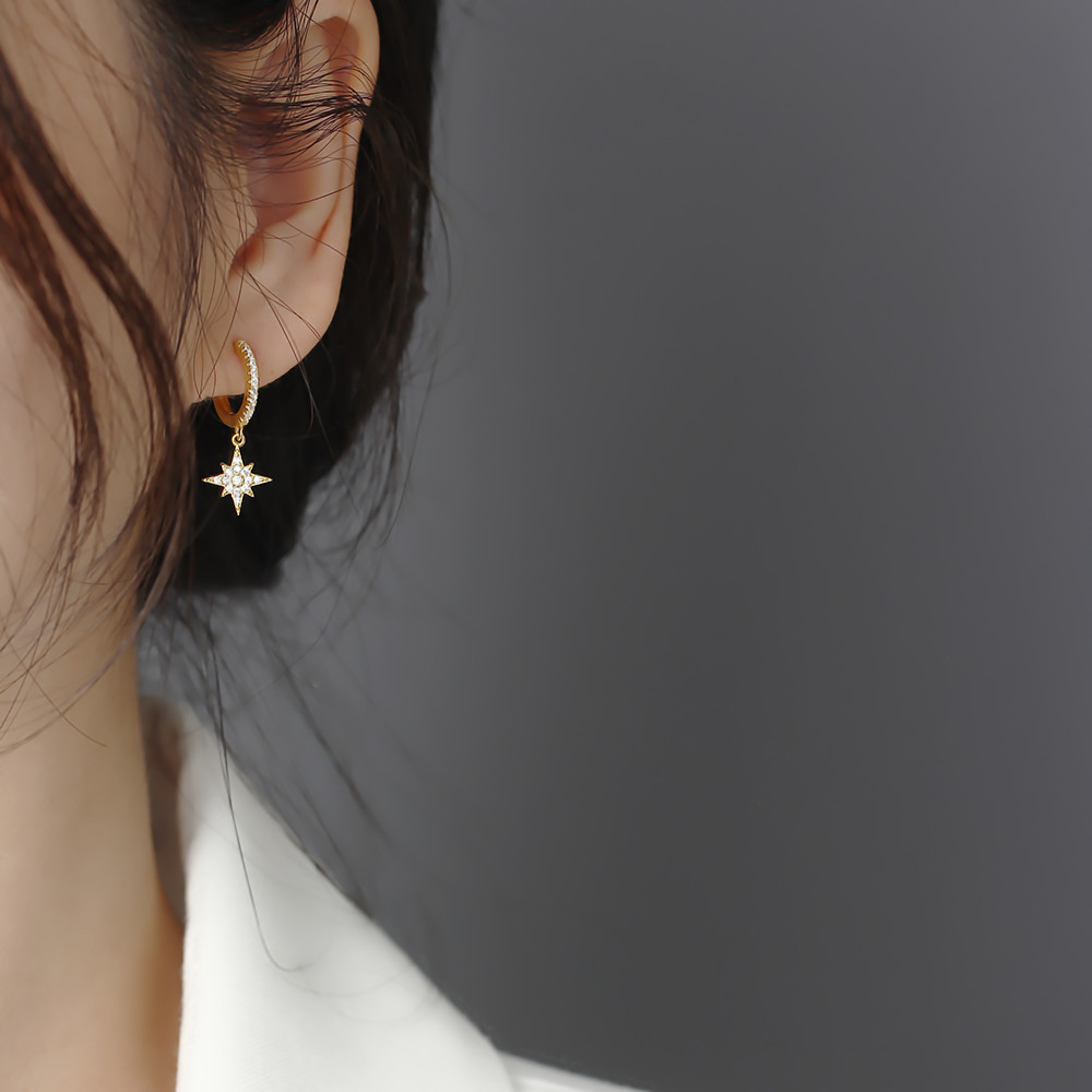 Elegant Star Moon Sterling Silver Plating Rhinestones Earrings 1 Pair