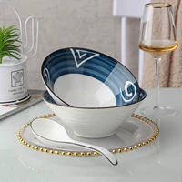 Japanese ceramic big soup bowl, tableware for students, increased thickness