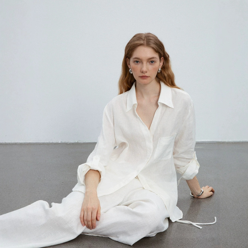 [High-Quality French Imported Rain-Dew Linen] Old Money Style V-Neck Linen Shirt + Versatile Elastic Waist Trousers
