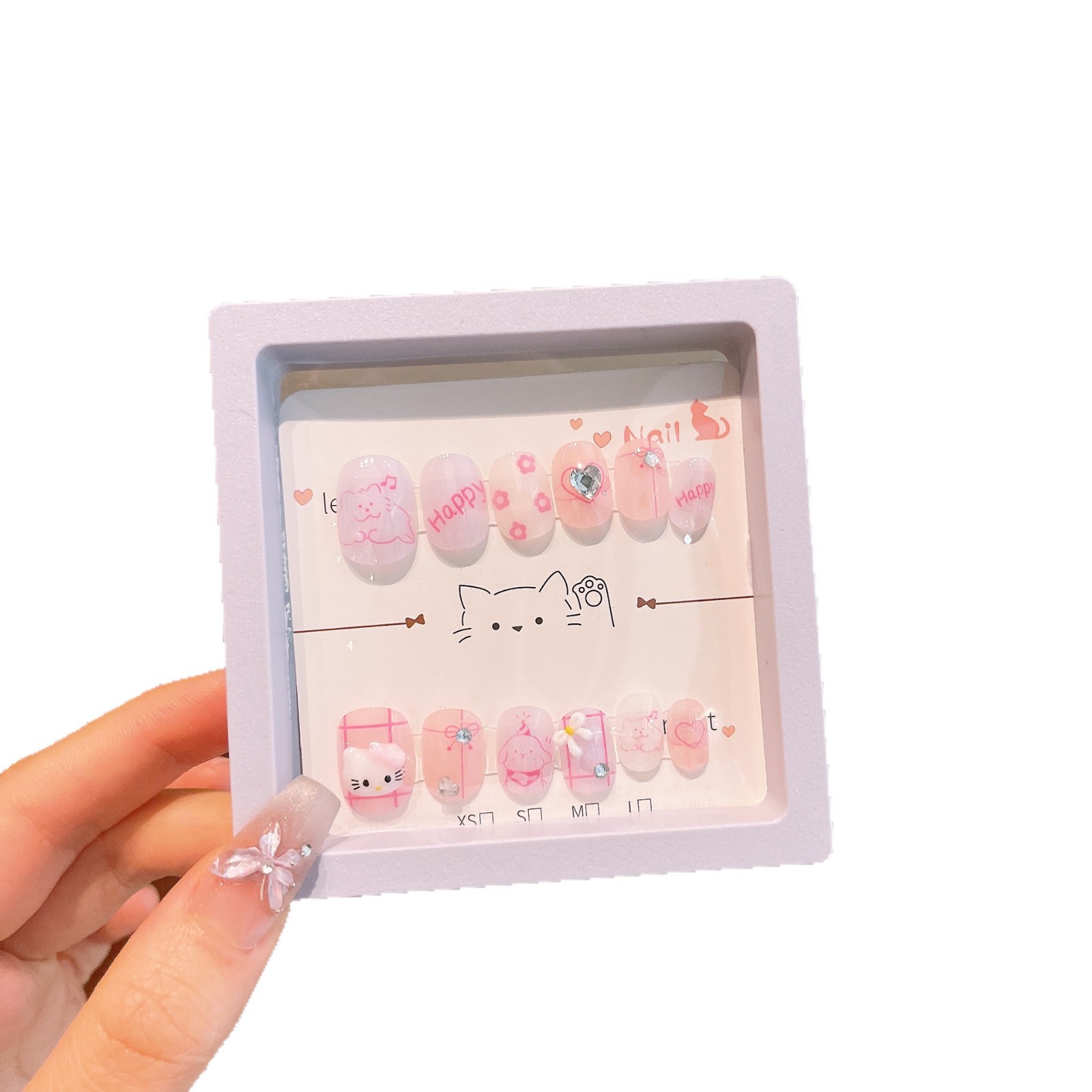 Niños usan piezas de manicura cortas autoadhesivas de alta sensación de mini color gelatina de dibujos animados chicas manijas falsas