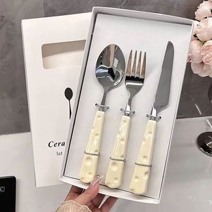 Light Luxury Ins Knife, Fork and Spoon Three-Piece Set Cute Cheese Dessert Spoon Fork Western Tableware Stainless Steel Steak Knife and Fork