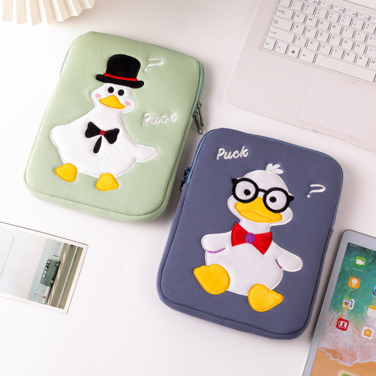 iPad Tablet Computer Inner Case Niche Design Cartoon Cute Duck Embroidered Anti-Fall Protective Cover Factory Direct Sale