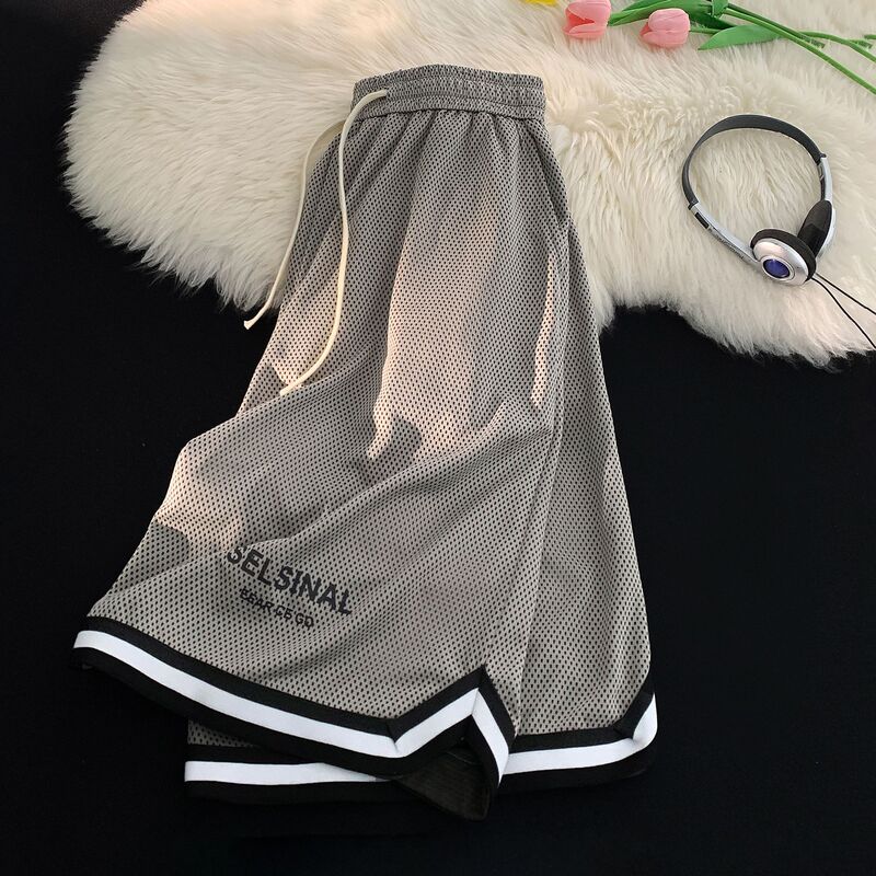 Double Mesh Ice Silk Basketball Shorts Men's Summer Pants Breathable Thin Sports plus size American Casual Pants