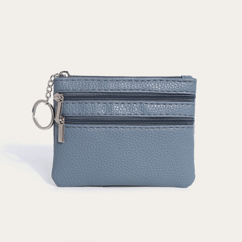 Cartera corta con cremallera para mujer patrón de Litchi de tres bolsillos mini bolsa de monedas multifuncional llavero bolsa de monedas