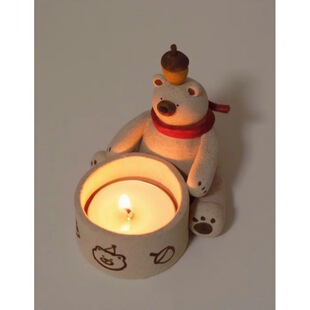 Cross-border Bear Fire Candlestick Ornaments Home Living Room Decorations Cute Small Ornaments Resin Crafts A19