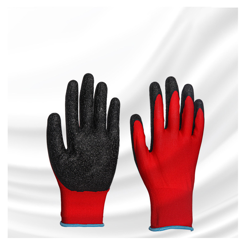 劳保手套13针黑红橡胶皱纹防滑透气耐磨用可批发