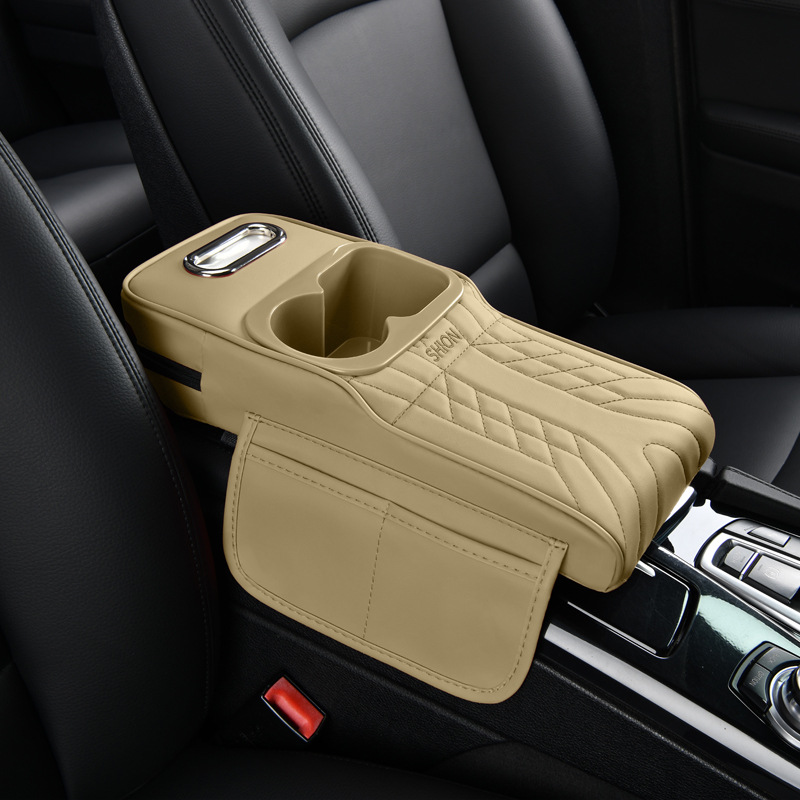 Suitable for 16cm Models, Narrow Version Armrest Box Heightening Pad, Leather Elbow Rest Pad, Tissue Box, Dual Cup Holder, Storage Box