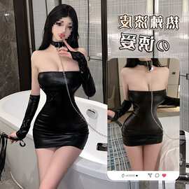 漆皮连体衣雨恋馨制服诱惑06套装性感情趣内衣御姐抹胸86女王紧身