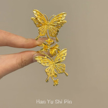 蝶舞指尖跨境新款高级感金色蝴蝶戒指时尚甜美创意设计花朵食指戒