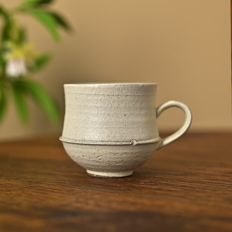 Jingdezhen Pure Handmade Spiral Pattern Pink Clay Coffee Cup with Handle Japanese Retro Breakfast Cup Water Cup